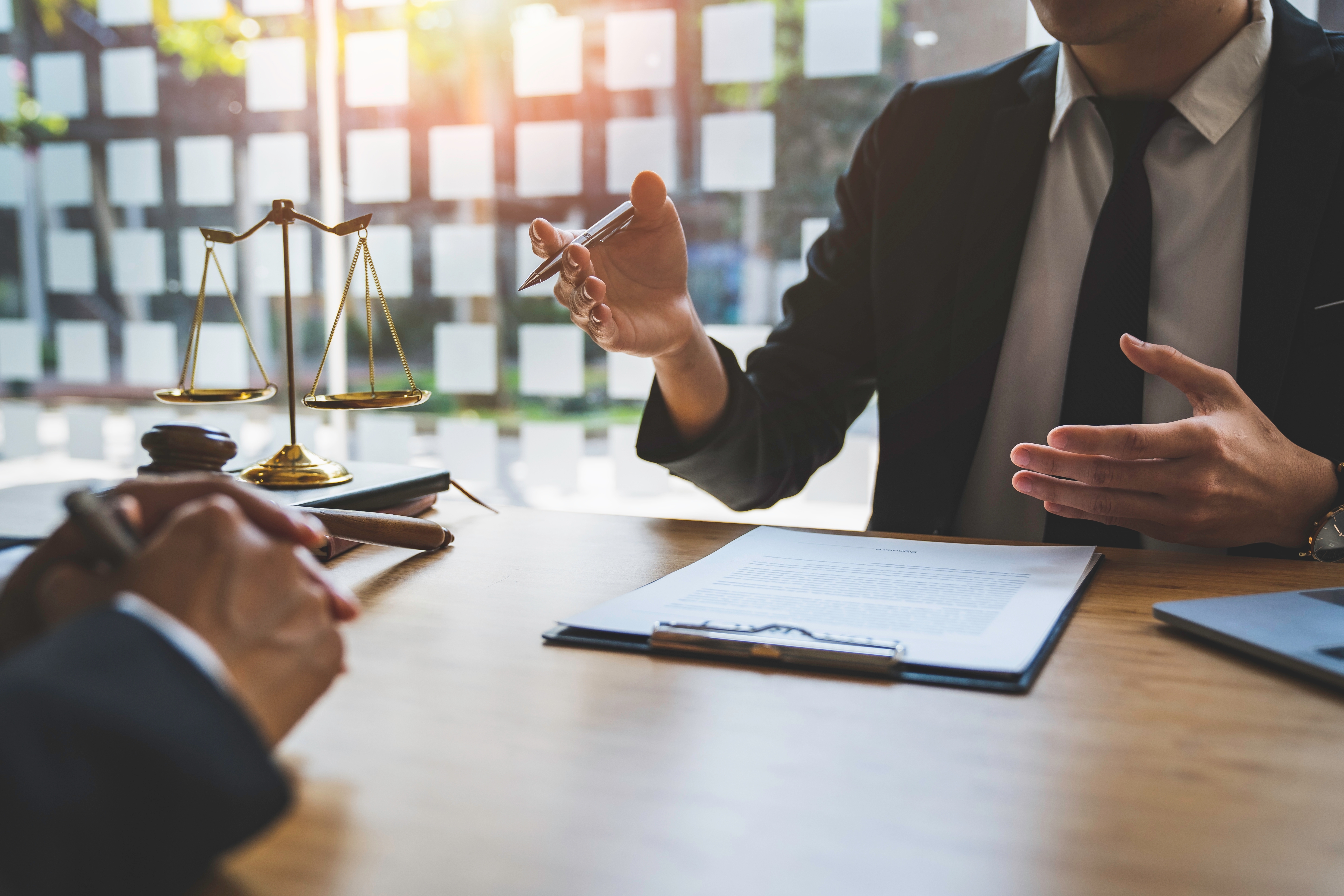 A person talking to a solicitor in their office