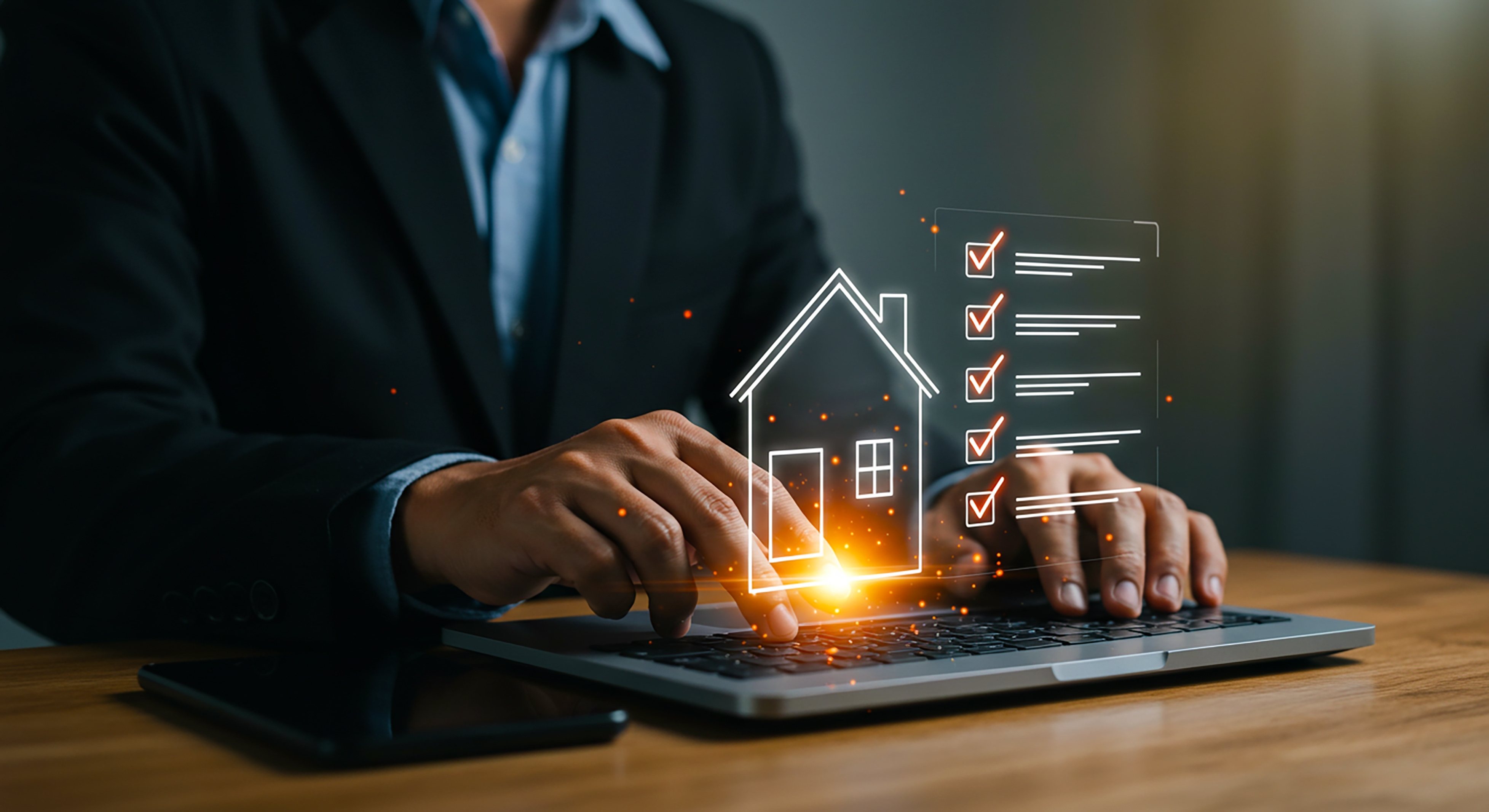 Man working on registering a property